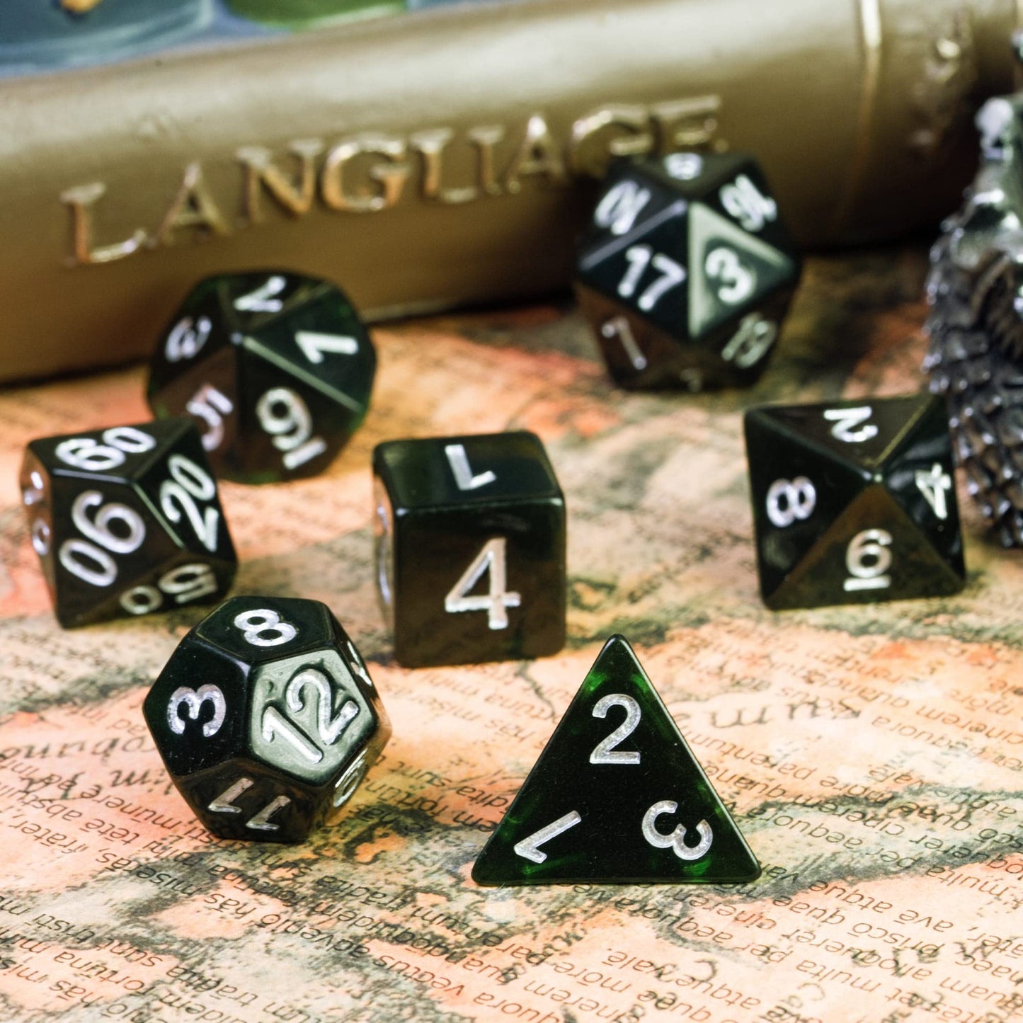 HDdais Polyhedral DND Dice Sets 7-Die D&D Dice for Dungeons and Dragons Pathfinder DND RPG MTG Table Gaming Dice (Dark Green)