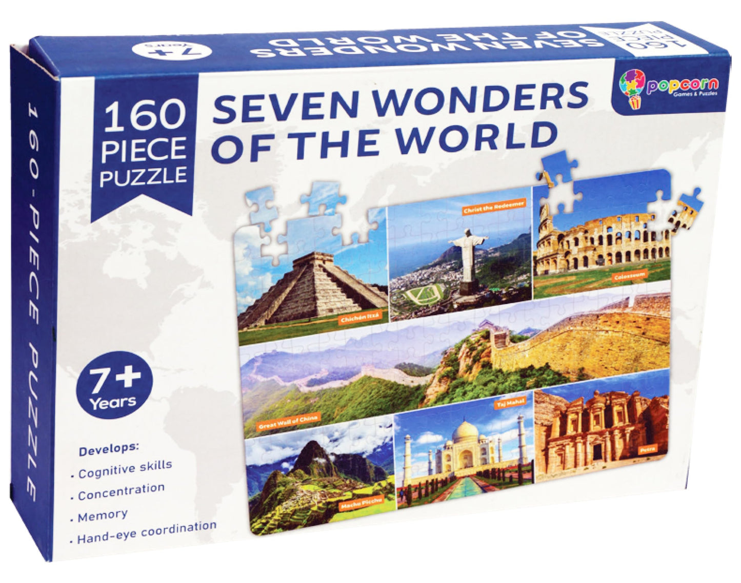 Popcorn Games & Puzzles For Kids 160 Piece | 7 Wonder Jigsaw Puzzle Game For Kids 7+ Years | Improve Knowledge, Hand Eye Coordin