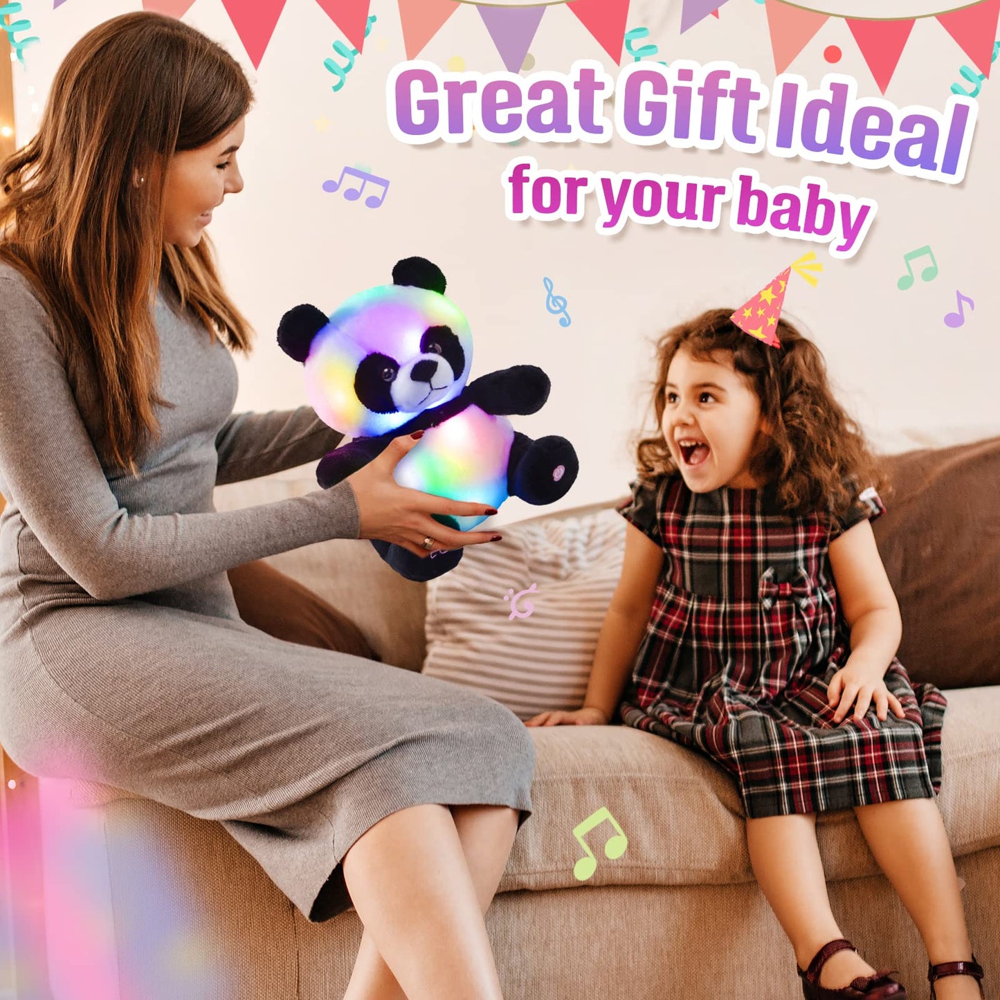 Bstaofy Musical Light Up Panda Stuffed Animal Realistic Led Soft Plush Toy With Night Lights Glow In The Dark Birthday For Toddler Kids