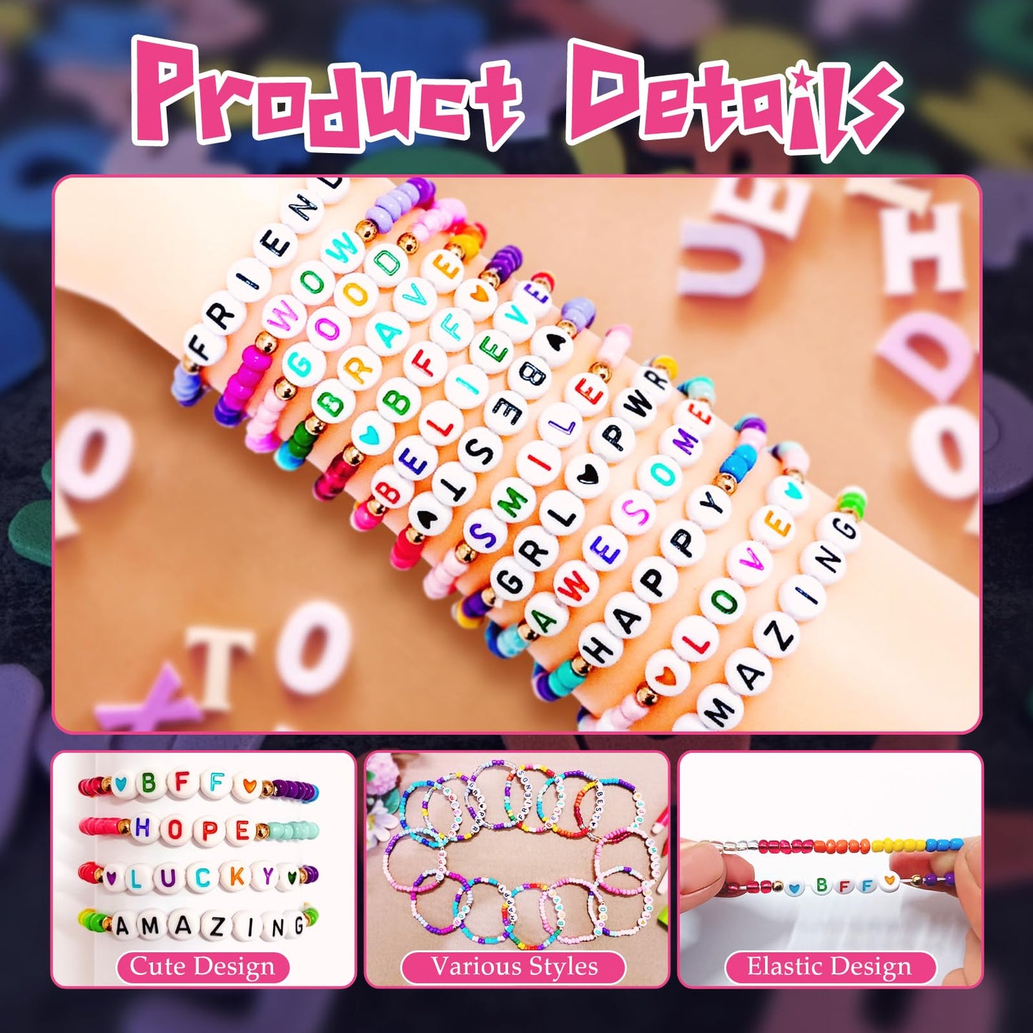 60 Pcs Colorful Friendship Bracelet Set for Girls Stretchy Bracelets for Kids and Women Beaded Friendship Bracelets for Teen Gir