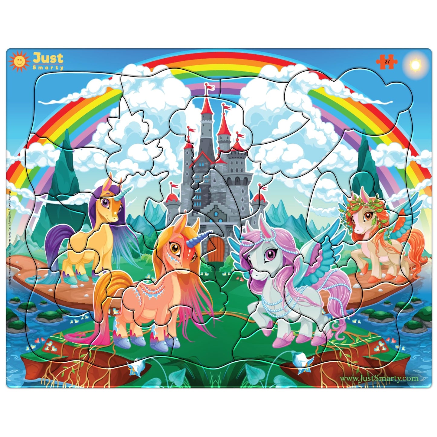 Just Smarty Unicorn Puzzles for Kids 3-5 Years Old | Best Gift for Girls | 27 Pieces Rainbow Puzzle | Unique Jigsaw Shapes Puzzle for Toddlers Ages 3-5 | Vibrant Unicorn Design -Like New