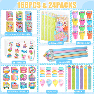 BenLouis 192Pcs Candyland Party Favors Ice Cream Donut Mini Notebook Stampers School Stationery Bulk for Kids Lollipop Sweet Tre