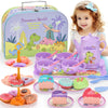 Lajeje 41Pcs Dinosaurs Tea Party Set for Little Girls, Pretend Plastic Teapot Set, Princess Tea Time Play Kitchen Toy with Desse