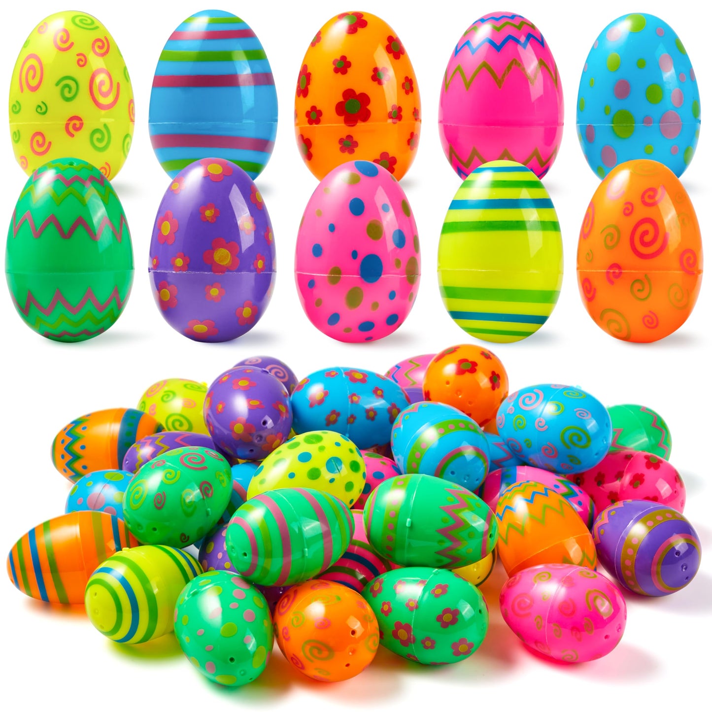 Joyin 24Pcs 2.3'' Printed Eggs, Empty Plastic Eggs Fillable, Bright Plastic Eggs Bulks For Festival Hunt, Filling Treats, Basket