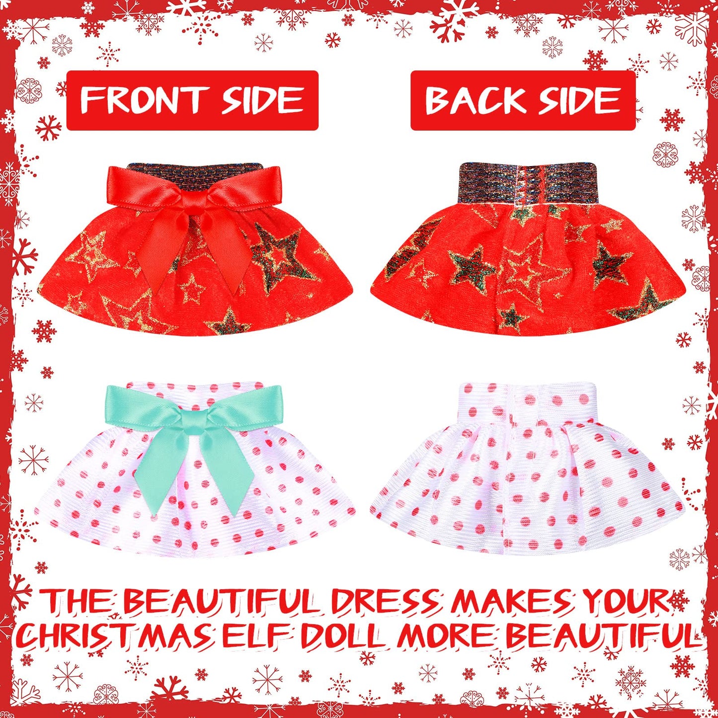 6 Pieces Santa Clothing Elf Dance Skirt Set Christmas Elf Skirts For Christmas Doll Holiday Decorations (Not Include Doll)(Cute Style)
