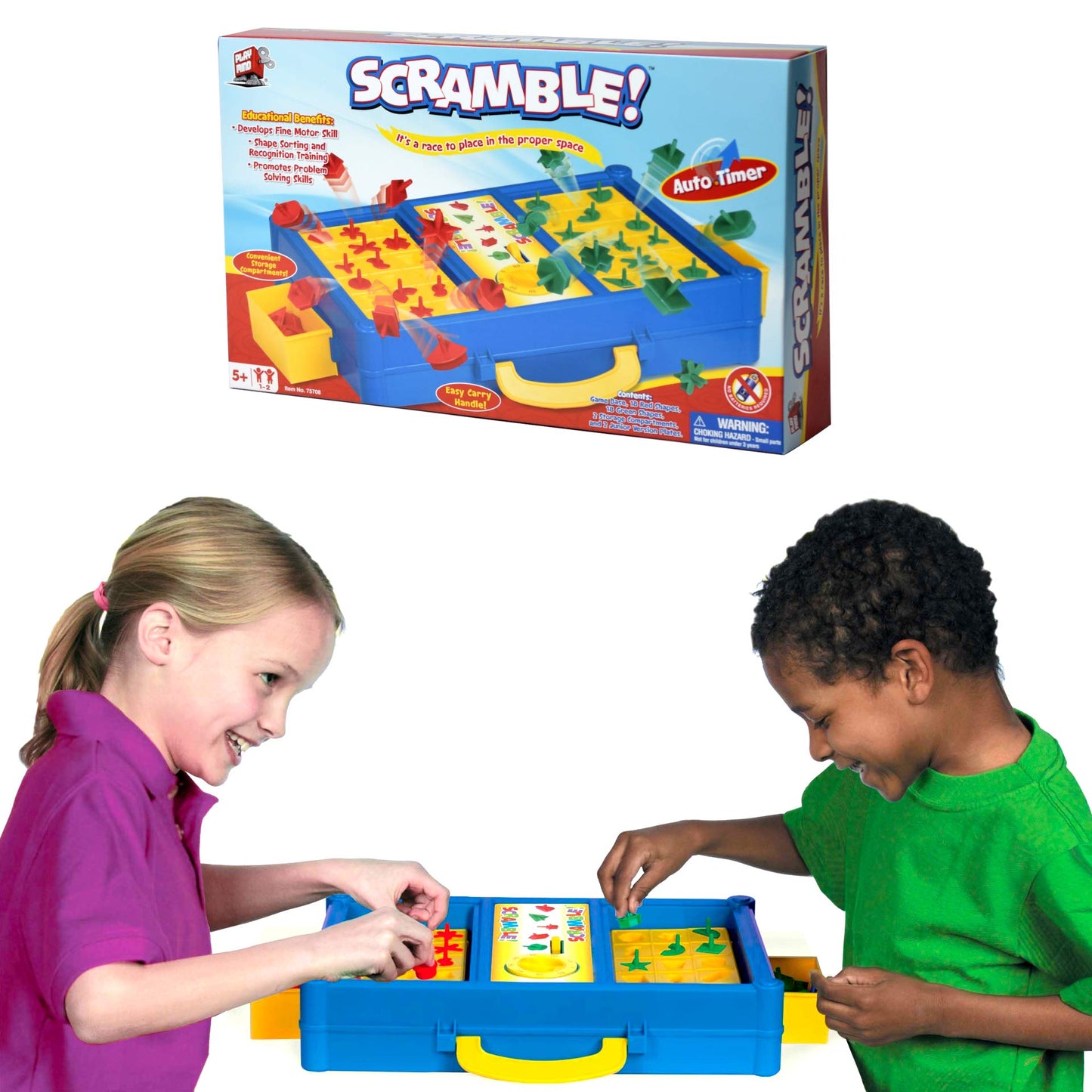 MUKIKIM Scramble Family Board Game - 12-Shape Junior Version, Fast Sorting, Plastic, Red/Green