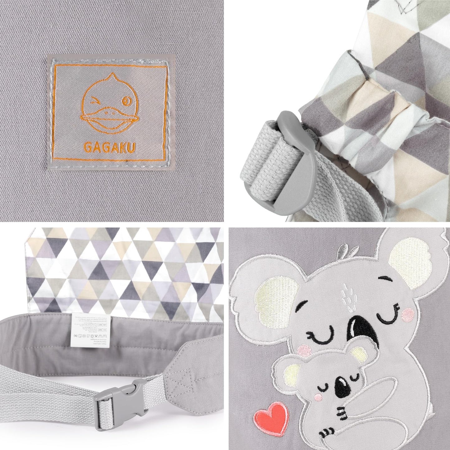 Gagaku Doll Carrier For Kids, Toy Baby Carrier For Toddlers, Reborn Baby Doll Carrier With Adjustable Straps, Boy Reborn Baby Doll Accessories - Gray - Embroidered Koala