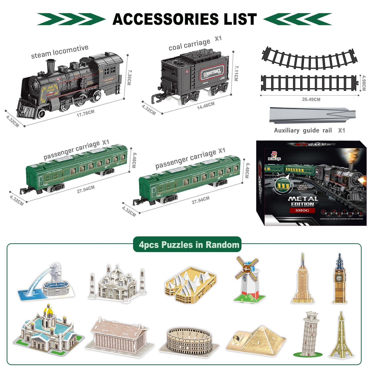 Electric Train Sets For Boys Girls Metal Alloy Christmas Trains Toys Steam Locomotive, Passenger Carriages, Tracks, Light & Soun