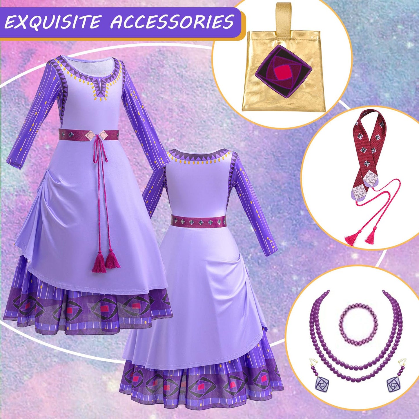 Itvti Wish Asha Costume For Girls Princess Halloween Christmas Dress Purple Cosplay Outfit, 2-3 Years(Tag 100)
