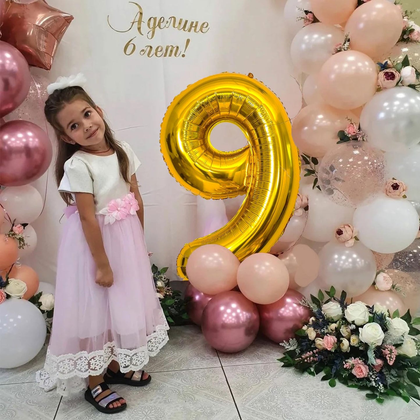 9 Number Balloon Gold 40 Inch Big Foil Mylar 9Th Balloons For 9 Year Old Boy Girl Birthday Party Decorations Wedding Anniversary
