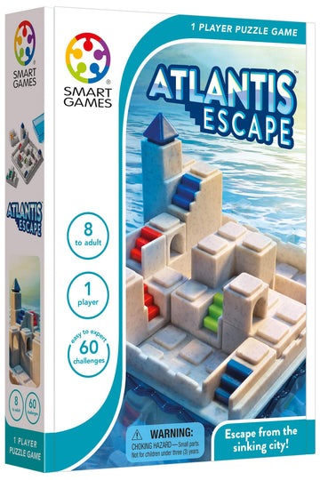 SmartGames Atlantis Escape 3D Path-Building Game for Kids & Adults, STEM Focus, Transparent Plastic, 60 Challenges, Ages 8 & Up