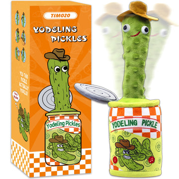 Timozo Yodeling Pickle Toy - Rechargeable Talking Plush, Funny Gag Gift for Kids & Adults, Green, Model HGGF