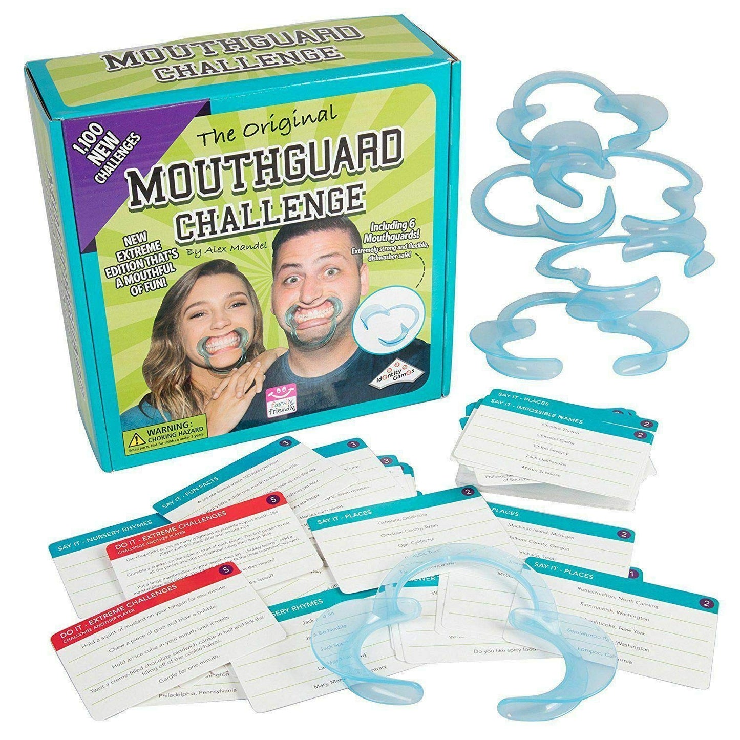 Identity Games Mouthguard Challenge Extreme Edition - Family Party Game With 550 Challenges And 5 Soft Mouthguards