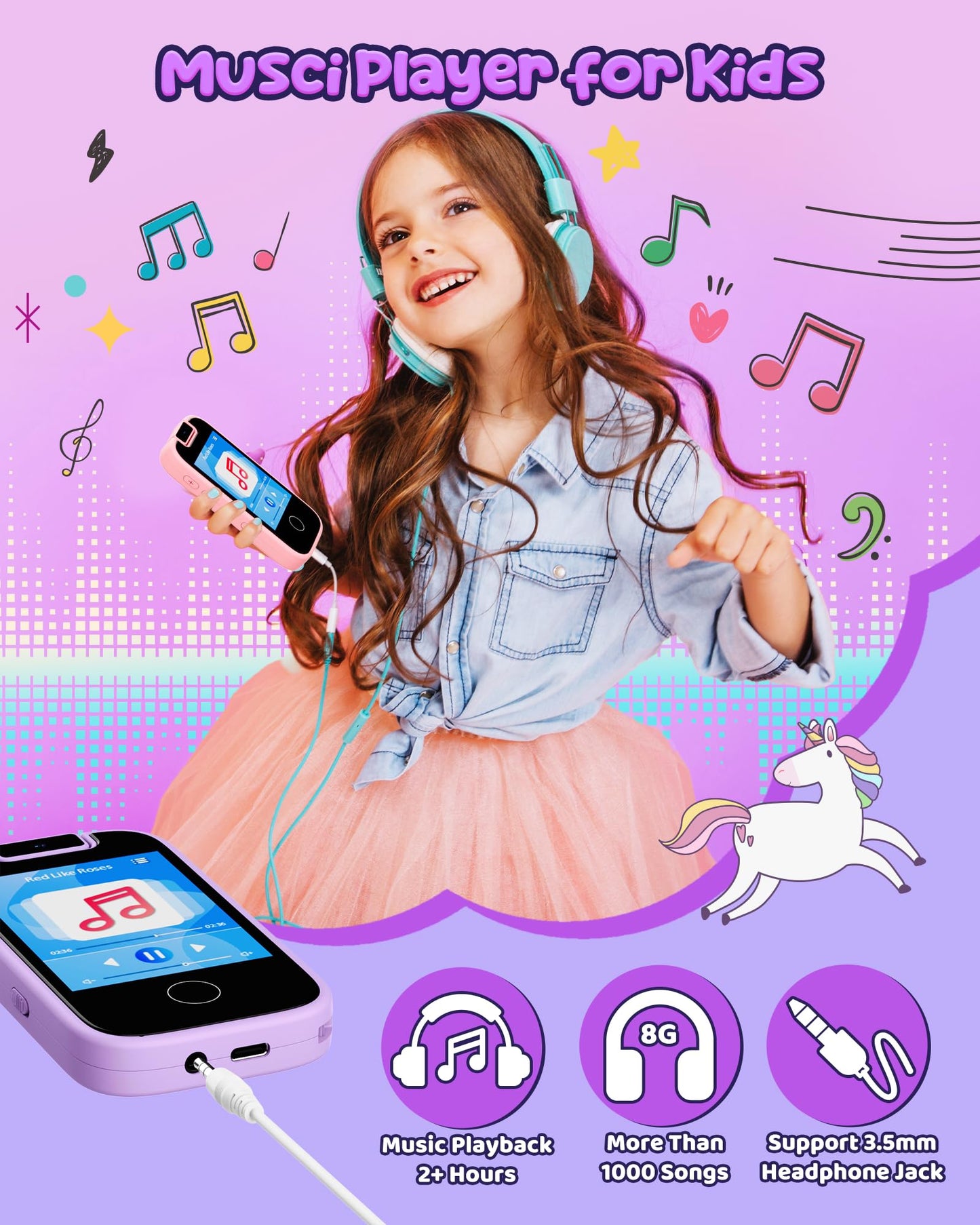Shiningstone Kids Smart Phone for Girls, Kid Toy Phone for Toddlers, Toddler Phone with Dual Camera Puzzle Games Touchscreen, Le
