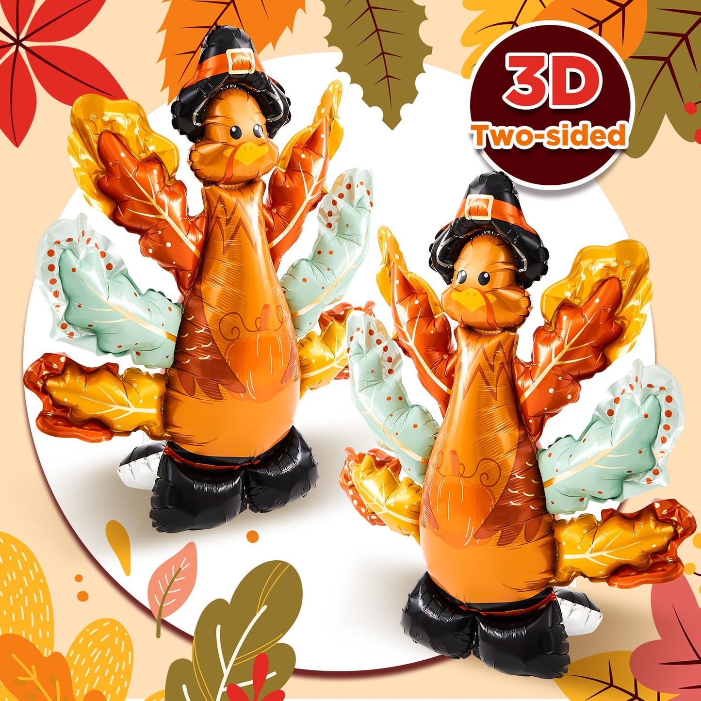 MiniInflat 2 Pcs Giant Fall Thanksgiving Self Standing Foil Balloon 3.25 Ft/1.9ft Party Decorations Aluminum Balloons for Autumn
