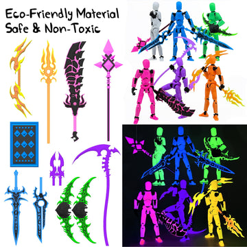 Deeplus 6-Pack Glowing Titan 13 Action Figures Set - 7.87" Plastic Models in 6 Colors with Weapons Accessories