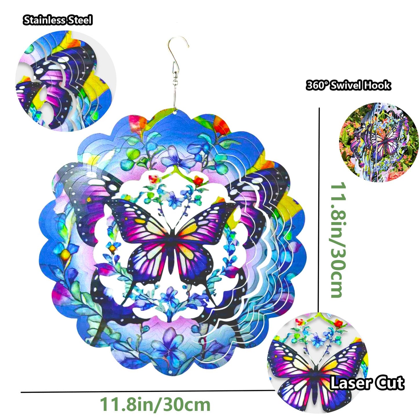 Wind Spinners Outdoor Hummingbird Art12 Inch 3D Stainless Steel Laser Cut Metal Art Geometric Patternwind Sculpture Hanging For