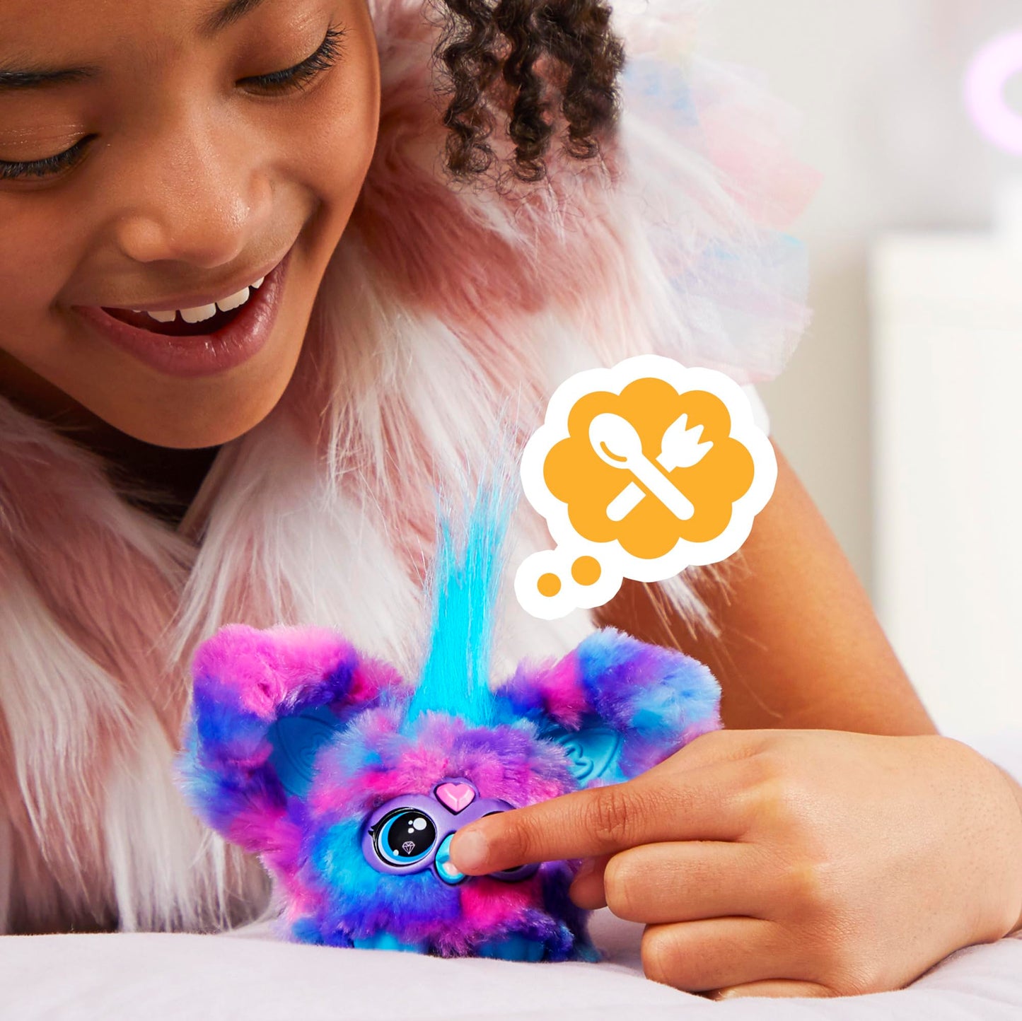 Furby Furblets Luv-Lee Mini Friend, K-Pop Music, Speaks Only Furbish, Electronic Plush Toys For Girls & Boys, Interactive Pets, Purple & Blue, Easter Basket Stuffers, 6+