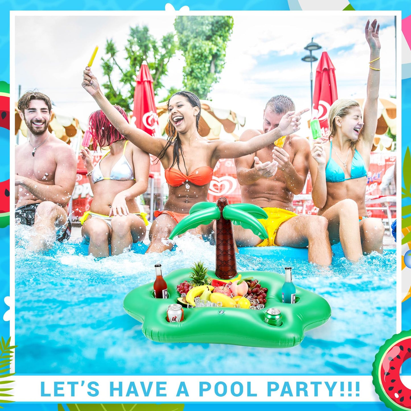 FillTouch Floating Drink Holder for Pool, Floating Cabana Bar, Hot Tub Drink Holder for Adults, Inflatable Pool Accessories(Coco