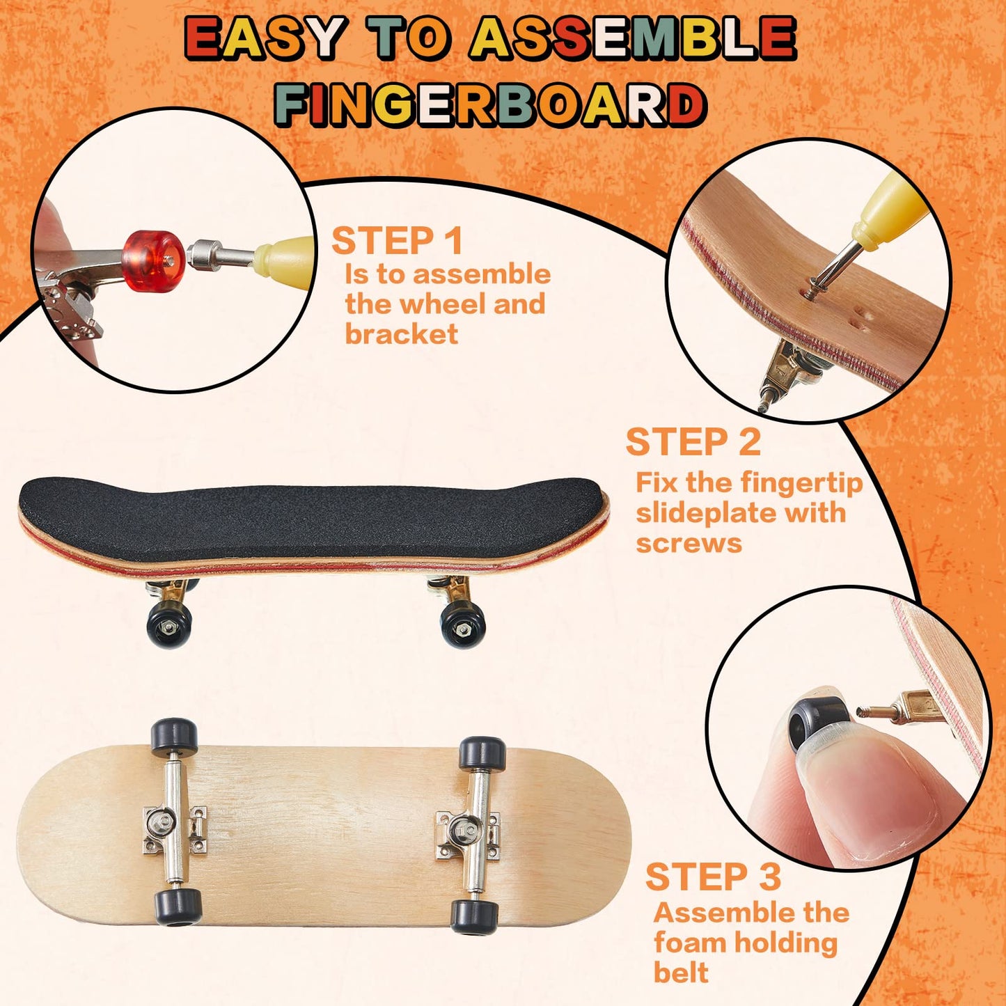 Jexine 6 Sets Diy Fingerboard Kit Fingerboard Accessories Mini Finger Skateboard Parts Include 12 Brackets 54 Screws 30 Nuts 6 Screwdriver 24 Board Wheels Tool For 96Mm(Colorful)