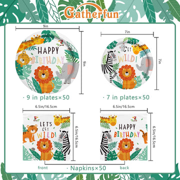 Gatherfun Safari Birthday Party Supplies Jungle Disposable Paper Plates Napkins For Safari Jungle Theme Birthday Decorations, Se