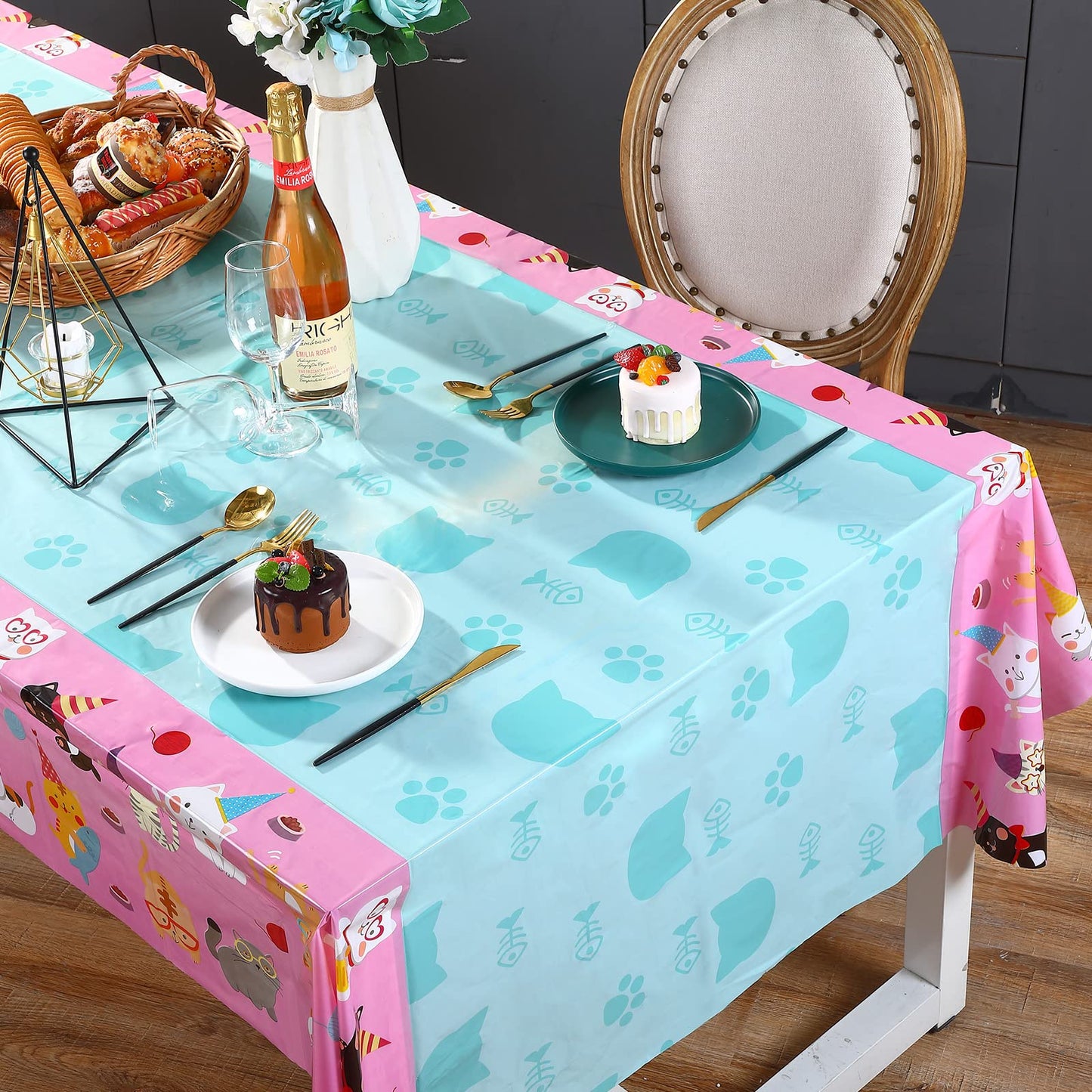 3 PCS Cat Tablecloth for Birthday Party Cat Themed Table Cover Decorations Cat Birthday Party Supplies Pink Tablecloth Kitten De