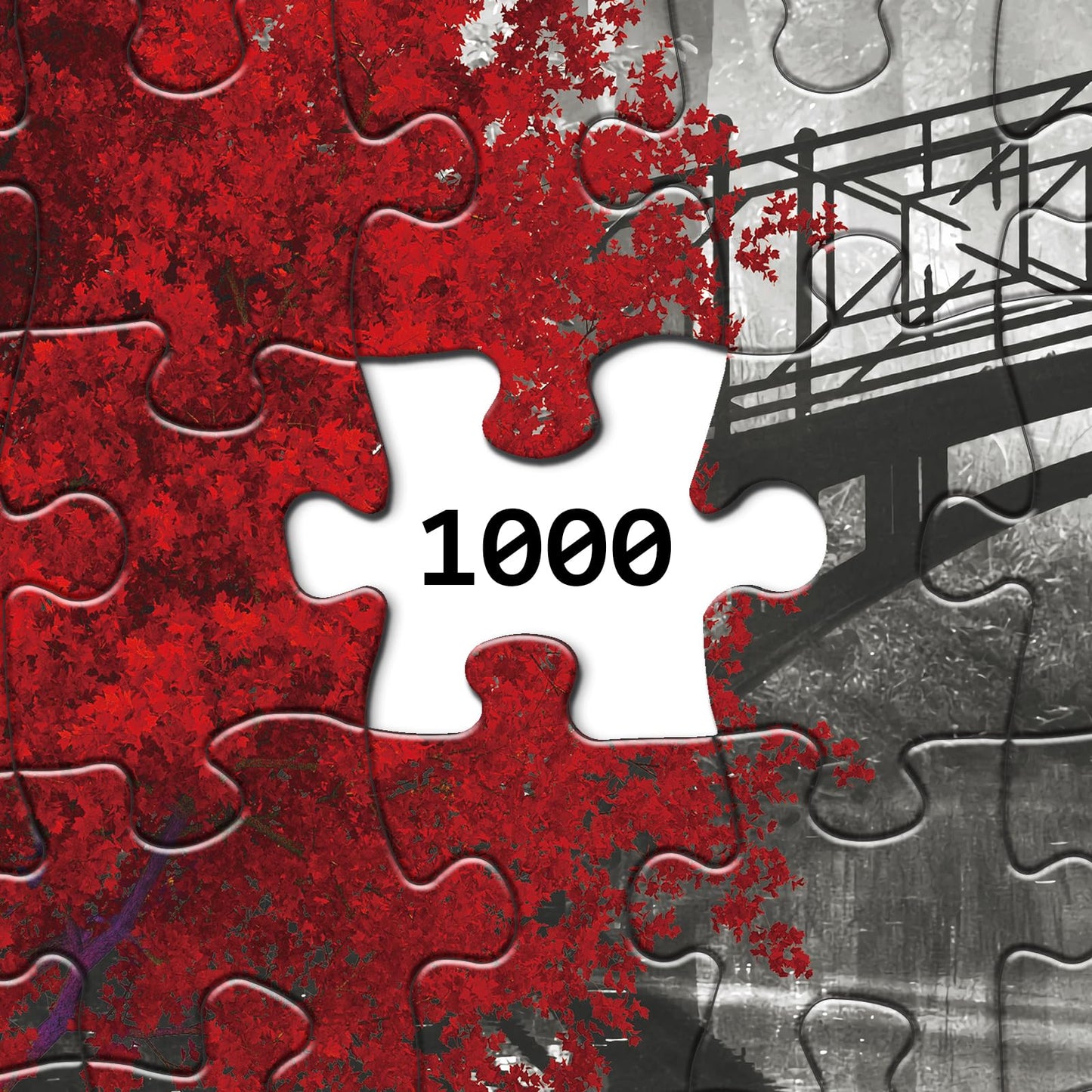 Scarlet Solitude Classic Puzzles For Adults 1000 Pieces, Black And White Bridge And Red Tree Jigsaw Puzzles, Wall Art Puzzles Fo