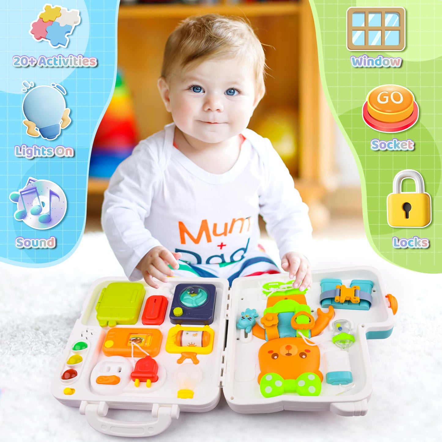 Toddler Toys Age 1-2, Musical Montessori Busy Board, Early Educational Toys For 1-2 Year Old, Motor Skills Developmental Toy, To
