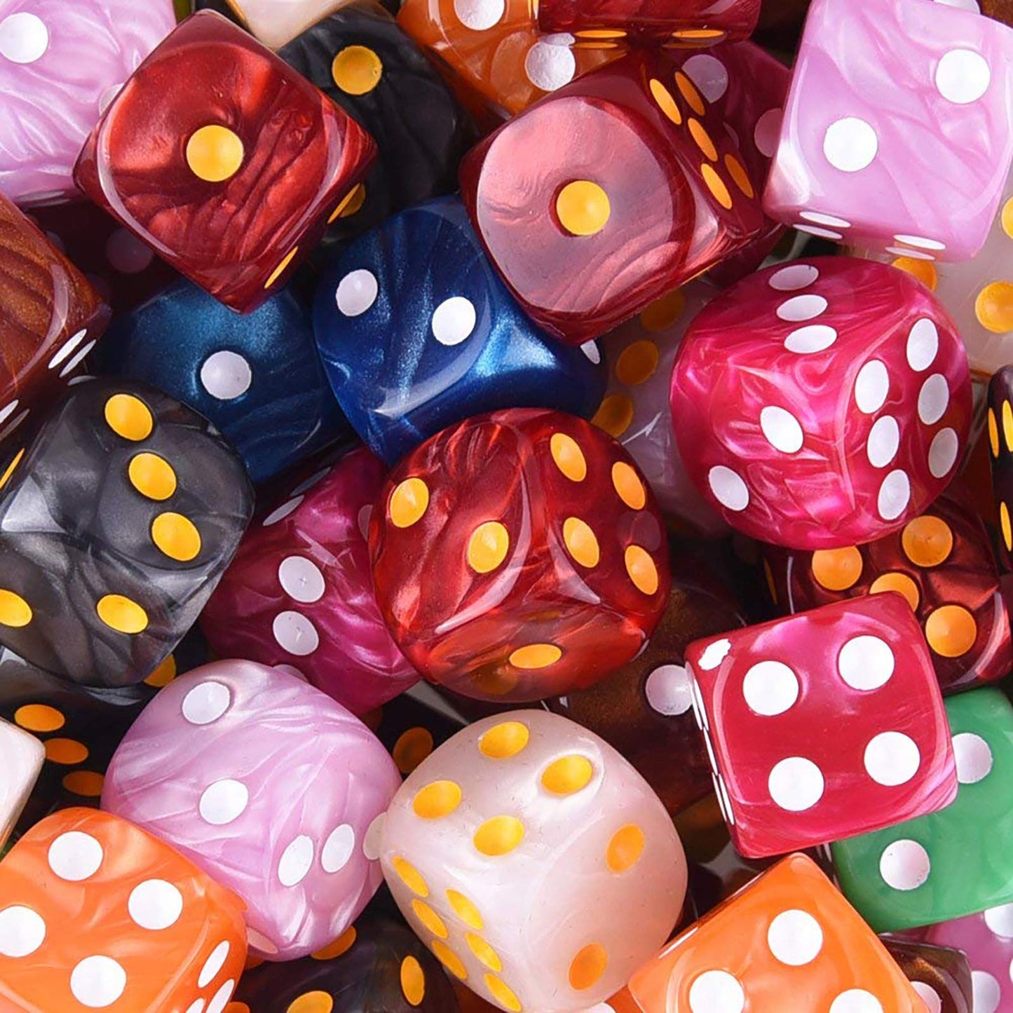 AUSTOR 100 Pieces 6 Sided Game Dice Set 10 Pearl Colors Round Edges Dices for Tenzi, Farkle, Yahtzee, Bunco or Teaching Math wit