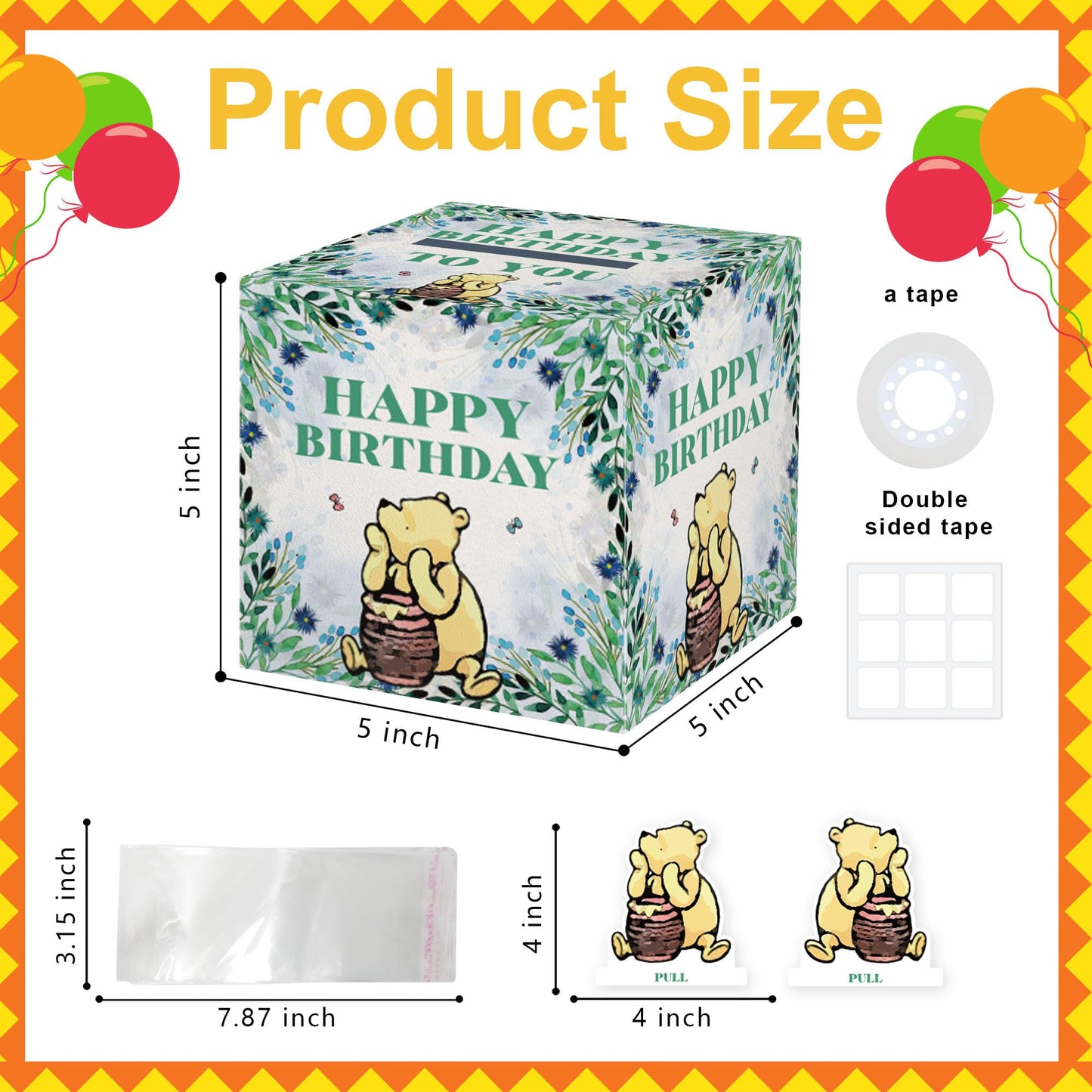 Winnie Happy Birthday Party Money Box, Surprise Money Gifts Box, Winnie Birthday Party Decorations Supplies Pooh, Kids Boys Girl