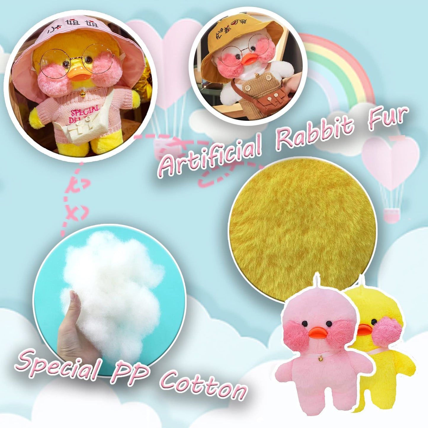LALAFANFAN Cute Duck Plush Toy Stuffed Animal with 12 Accessories DIY Dress Up Clothes for Kawaii Duck Plush for Kids