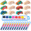 Leitee 12 Sets Unfinished Wooden Cars to Paint DIY Toys with Watercolor Paint Wooden Toy Cars Crafts for Wooden Car Party Favors