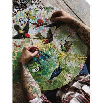 Eeboo: Piece And Love Hummingbirds 500 Piece Round Circle Jigsaw Puzzle, Puzzle For Adults And Families, Glossy, Sturdy Pieces And Minimal Puzzle Dust