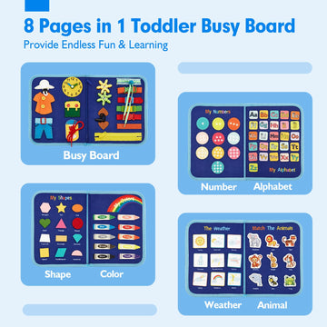 hahaland Busy Board - Montessori Learning Activities for Toddlers 2-4, Medium Size, Blue, Model CF-TBB01