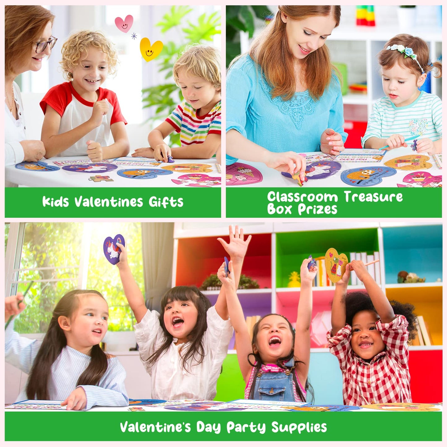 28 Pack Valentines Day Greeting Cards With Toys For Kids, Mini Fingerboard Valentine School Classroom Exchange Prizes For Studen