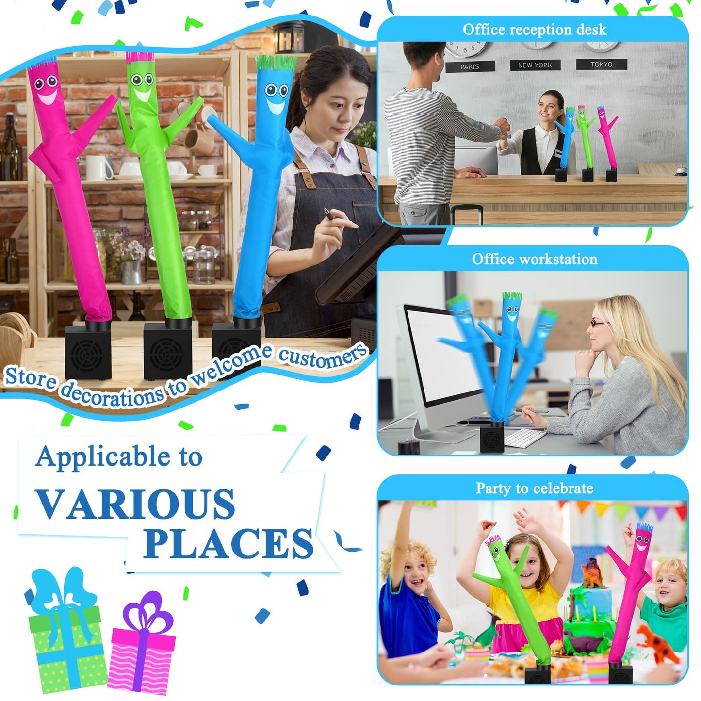 Poen 3 Pcs Mini Inflatable Tube Man Gift Funny Gag Birthday Wacky Waving Inflatable Guy With Blower Desktop Mini Dancer Gift For