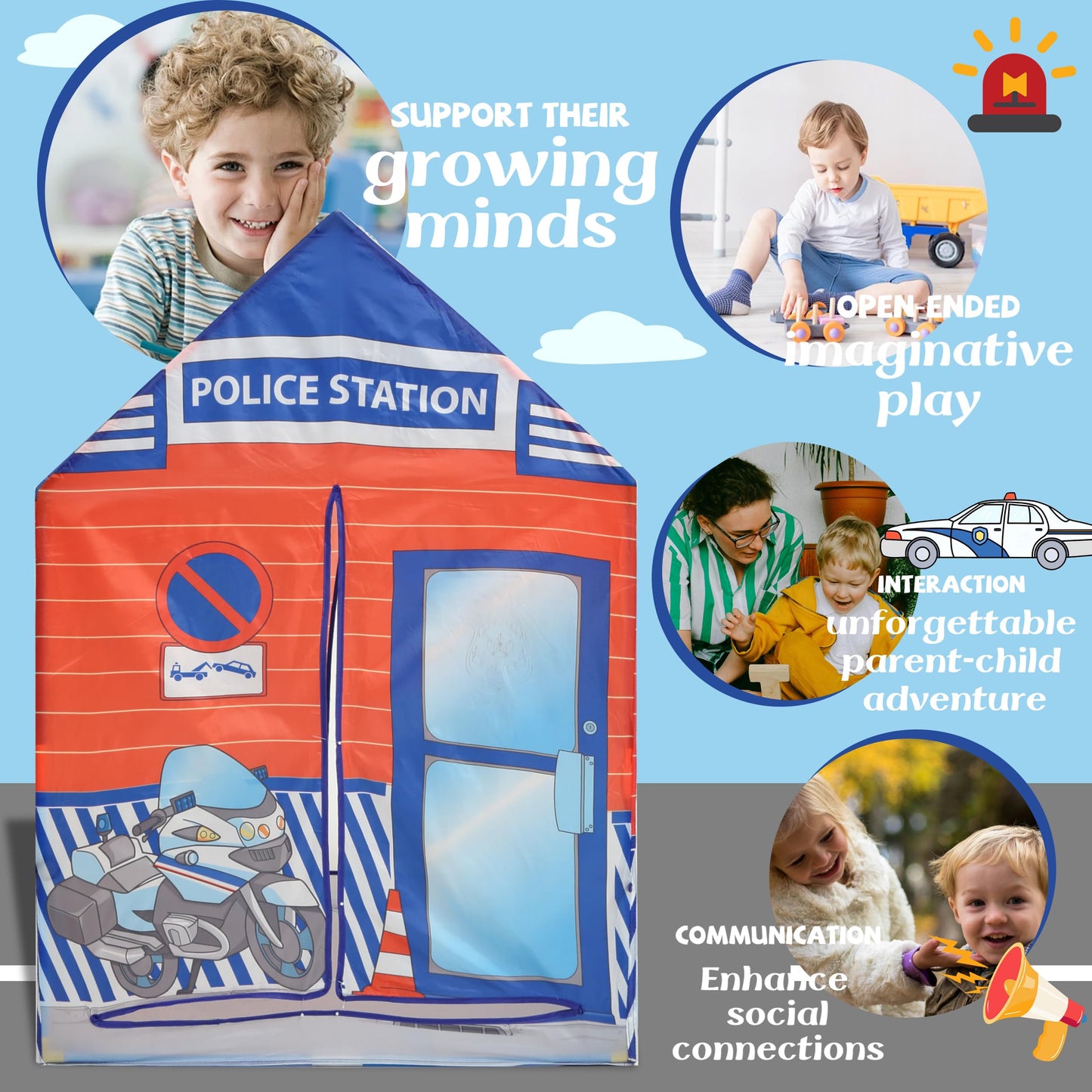 Play 10 Kids Play Tent, Tent Playhouse, Toddler Boy Toys Outdoor Playhouse 2 Year Old Boy Birthday Gift, Police Station