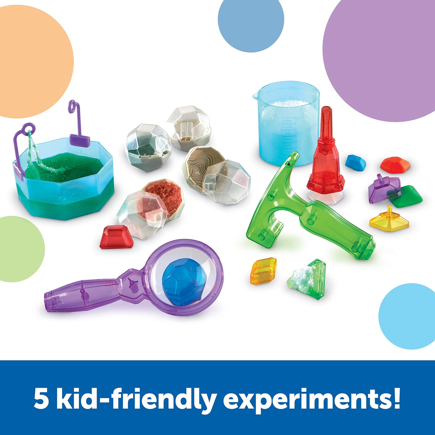 Learning Resources Crystal Lab STEM Toy Set for Kids, 20 Pieces, Multi Color, Ages 4+, Model LER2950, Plastic, 25.4 x 22.9 x 11