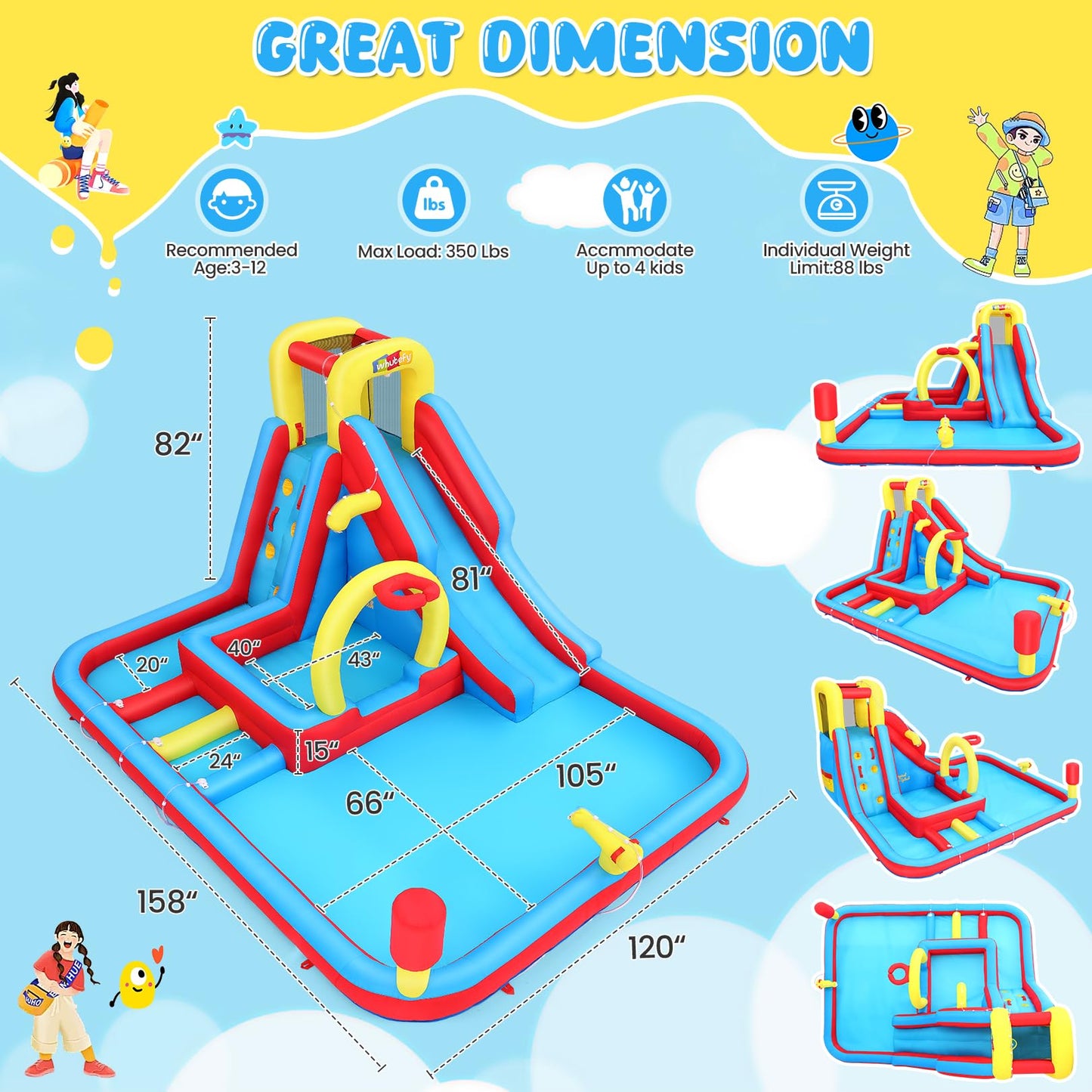 Whubefy Inflatable Water Slide Bounce House, 13.2x10Ft 13-in-1 Bounce House Obstacle Course Waterslides, Summer Fun w/Boxing Pol