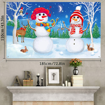 Blulu Christmas Backdrop Banner Winter Snowman Background For Photography Xmas Snow Scene Happy New Year Eve Backdrop Banner Prop For Family Friend Party Wall Holiday Decoration 72.8 X 43.3 Inches
