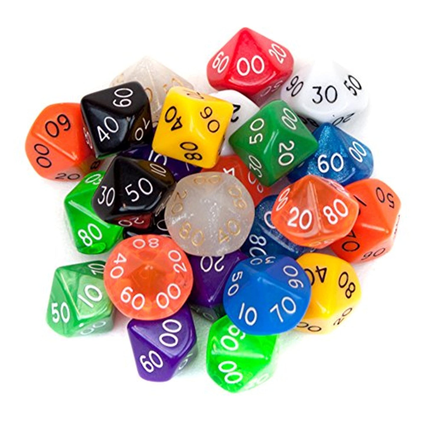 Wiz Dice Bulk Random Polyhedral Dice (D10(00) - 25 Pack) - Polyhedral Role Playing Dice in Unique Colors - DND Accessories for T