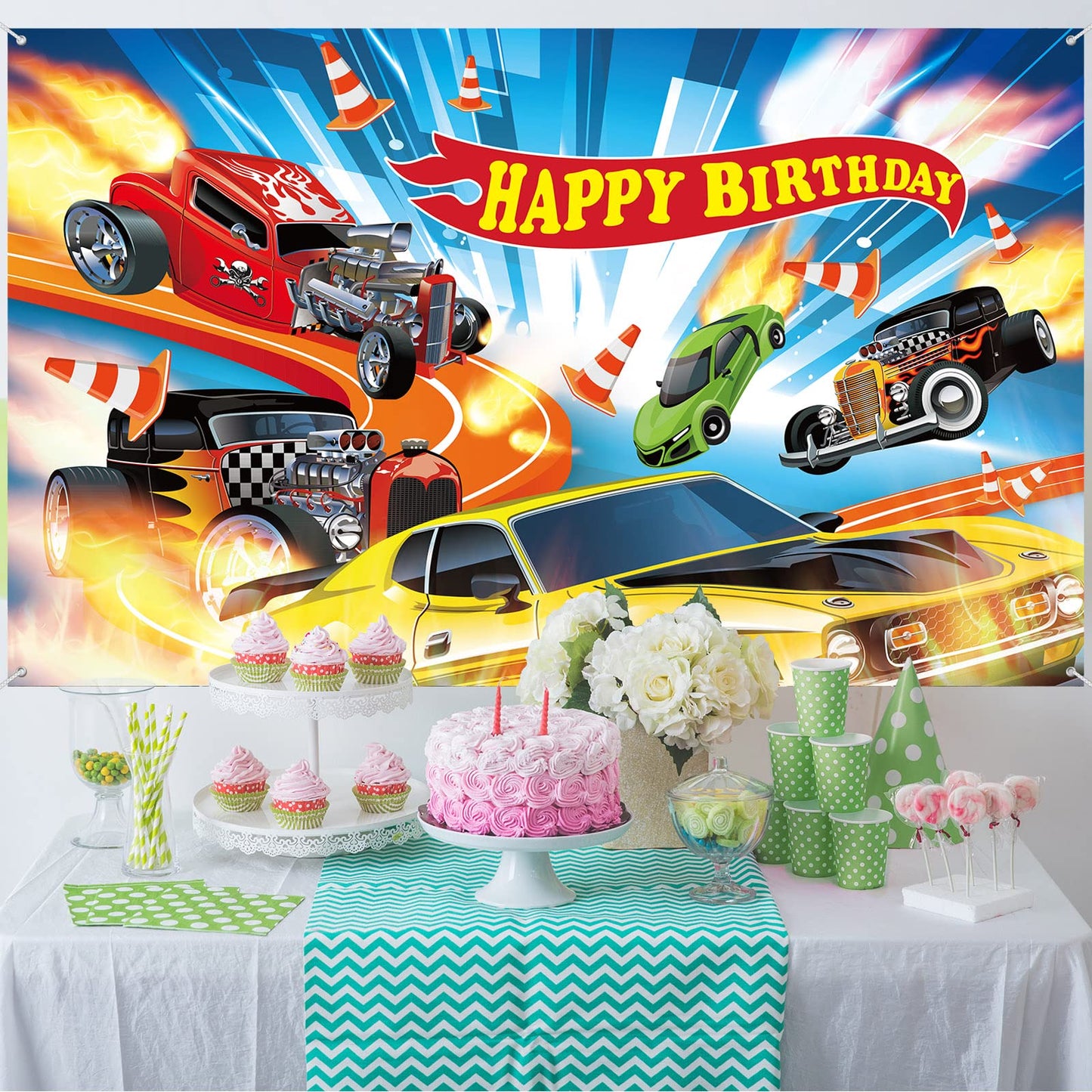 Hot Car Birthday Party Decorations Hot Race Car Birthday Party Backdrop 6.1X3.6Ft Banner Background For Boys Birthday Supplies Racing Car Signs For Indoor Outdoor Birthday Party Decorations Supplies