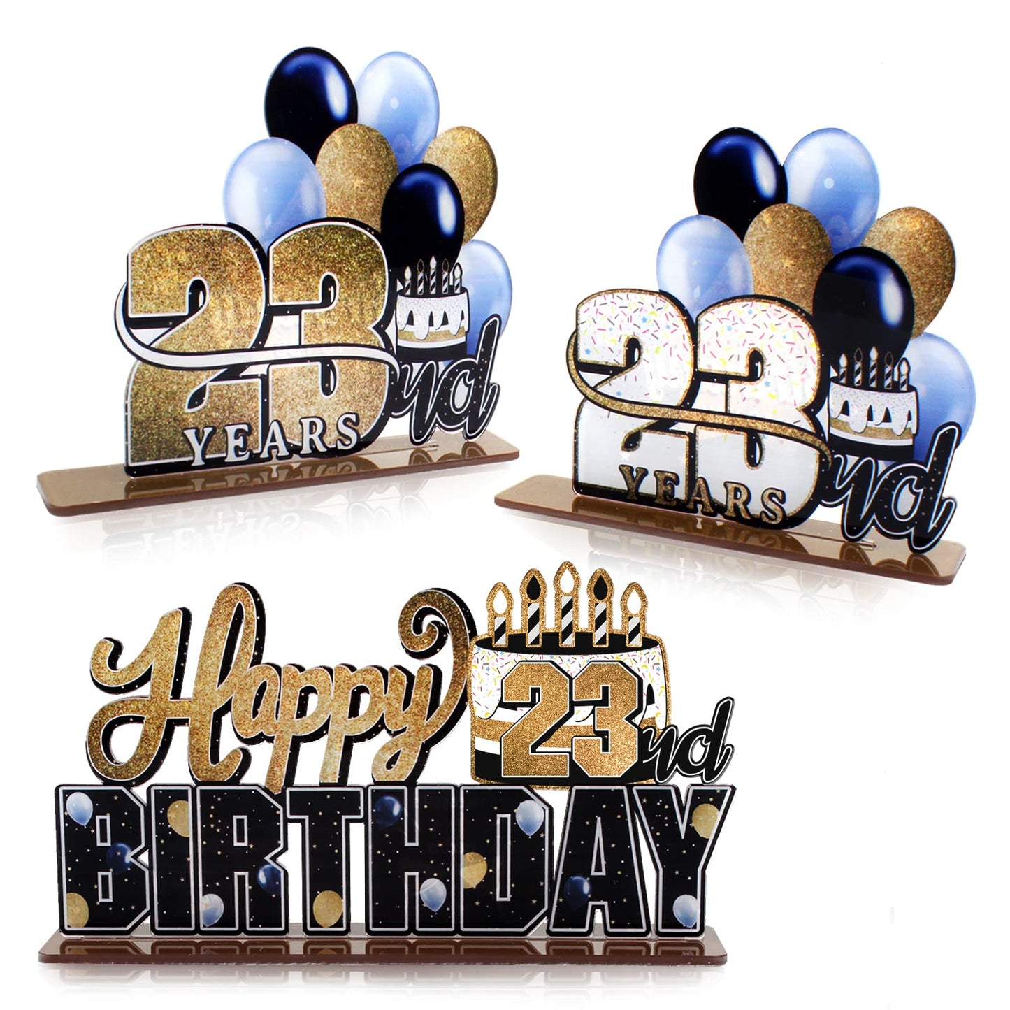 Lingteer Happy 23Rd Birthday Gold Acrylic Table Topper Centerpieces Set - Cheers To 23 Years Old Birthday 23Rd Bday Party Gift Decorations.