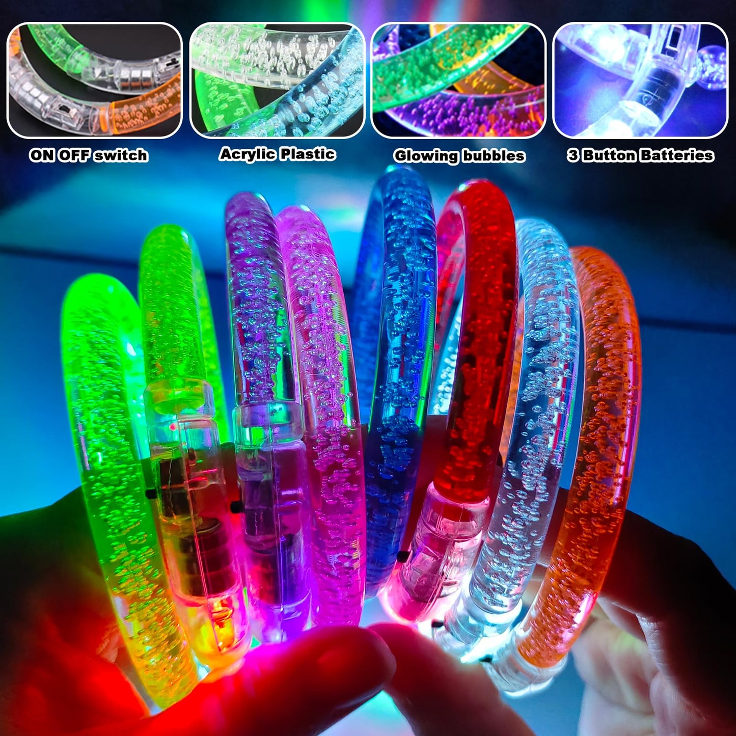 ailixinda 24 Pack Glow In The Dark LED Bracelets,Light Up Bracelets Glow Sticks,Birthday Carnival Neon Party Supplies for Kids A