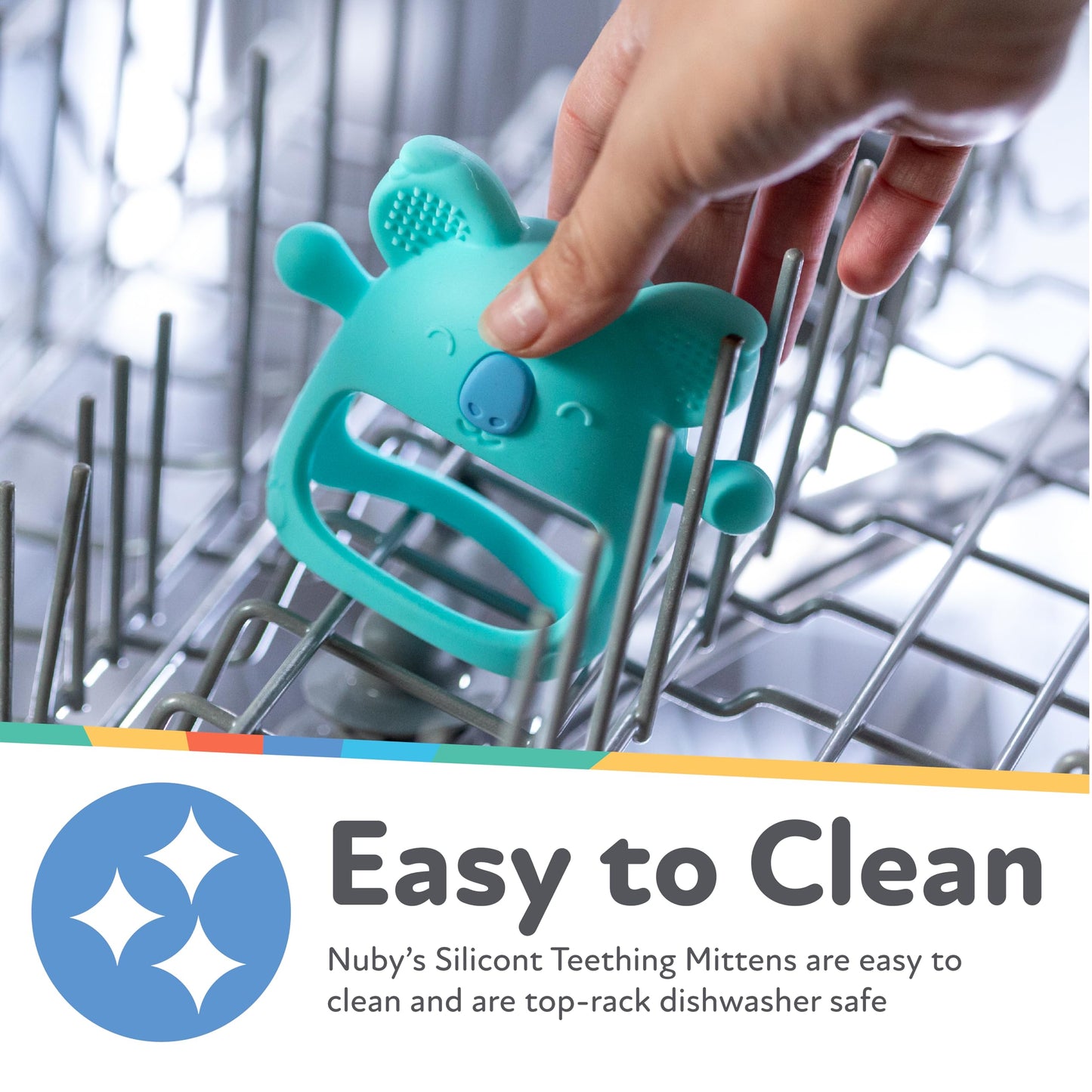 Nuby Silicone Wrist Teething Mitten - Baby Teether Ring - 3+ Months - Provides Teething Relief for Babies and Toddlers - Brown M