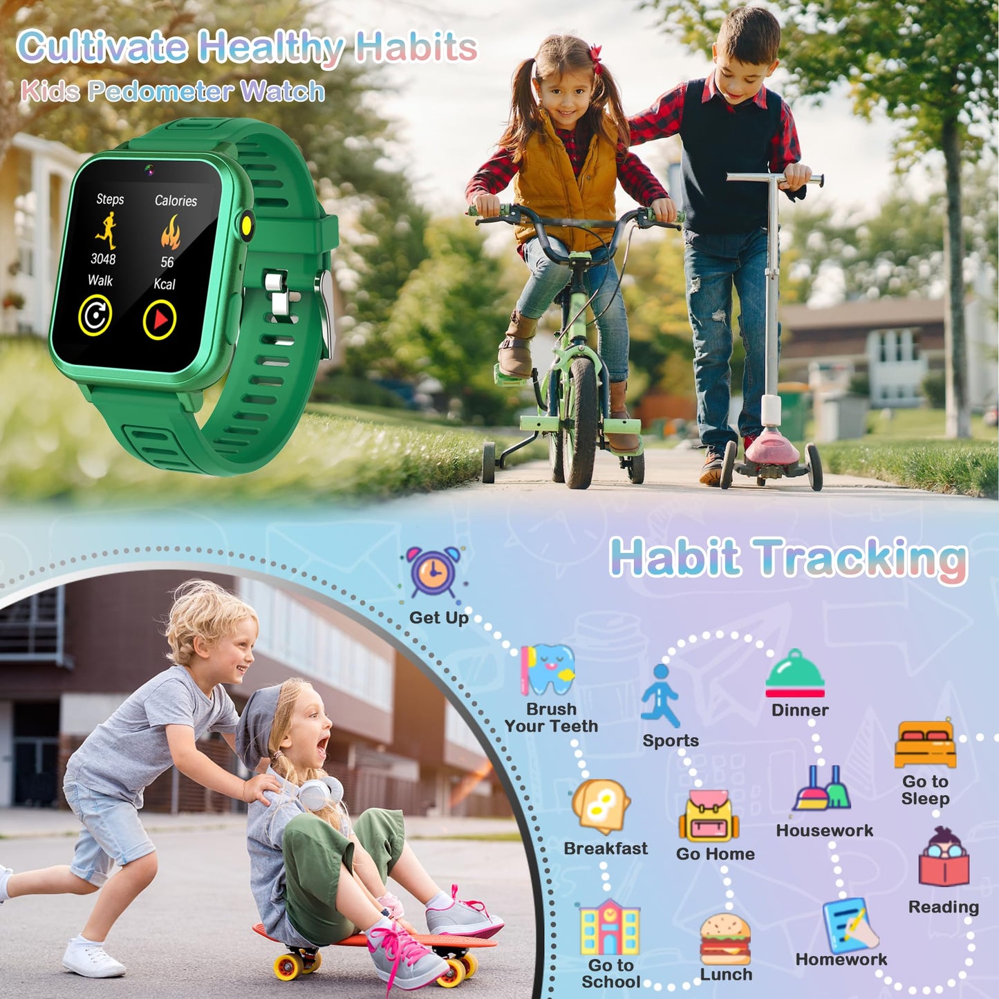 Aiwiep Kids Smart Watch For Kids With 24 Games Kids Watches Touch Screen Music Player Camera Alarm Clock Calculator Flashlight Stopwatch 12/24 Hr Toys For Kids Gift For Girls 3-12 Year Old
