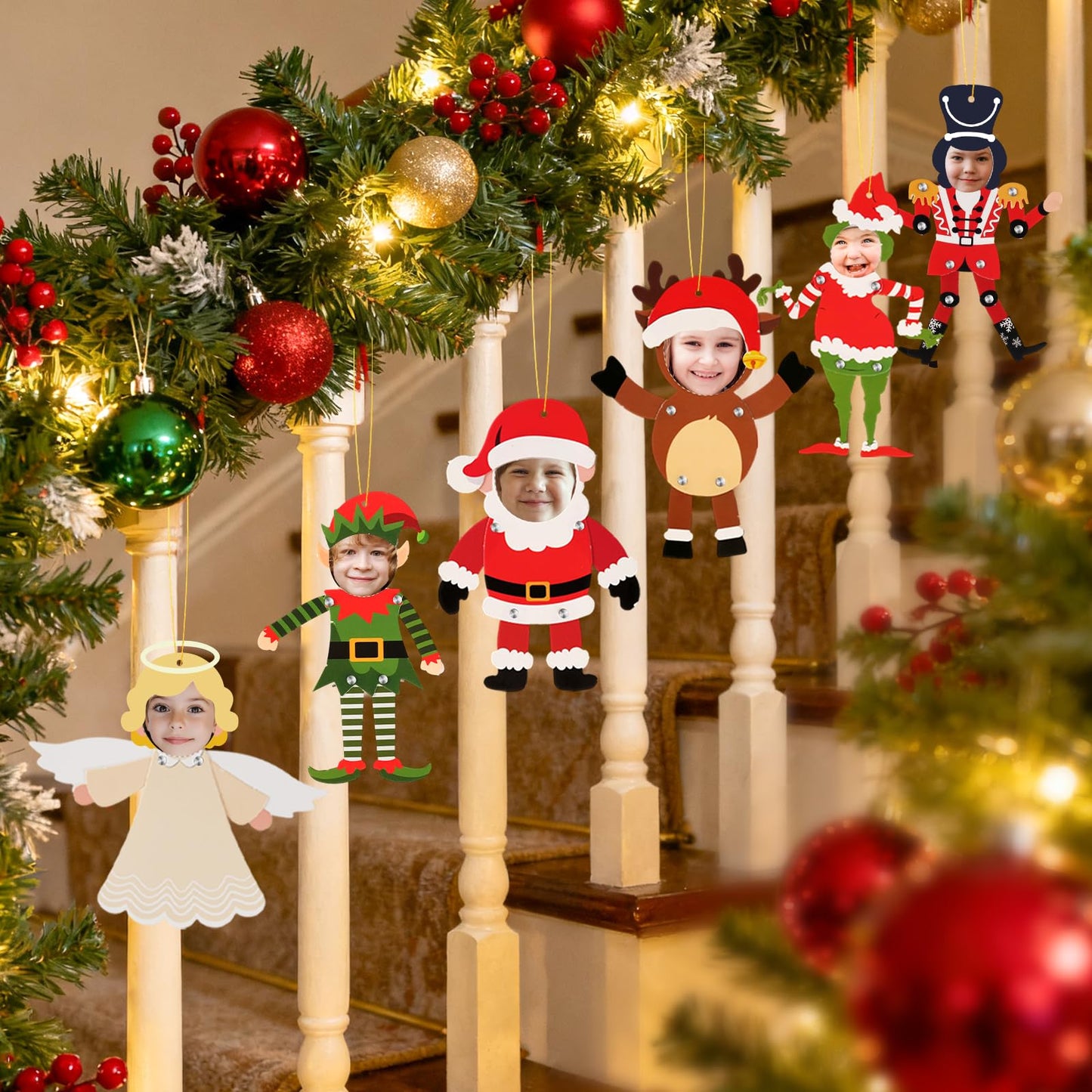 28 Pack Christmas Photo Frames, DIY Christmas Ornament Paper Crafts for Kids, Movable Snowman Angel Reindeer Xmas Keepsake Photo