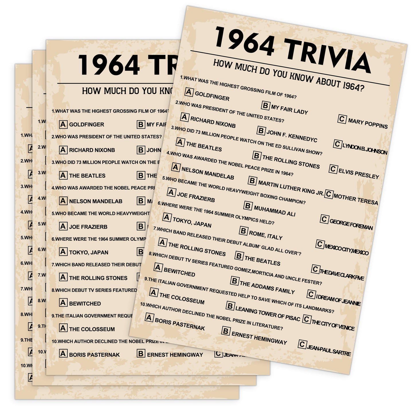 60Th Birthday Party Games, 1964 Trivia Games, Birthday Party Supplies For Adults, Fun 1964S Party Game,Pack Of 30 Cards