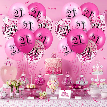 Pink 21St Birthday Balloons 18Pcs Pink Hot Pink Confetti Happy 21St Birthday Latex Balloons Hot Pink 21St Birthday Party Decorations For Women Men 21St Birthday Anniversary Party Supplies 12 Inch