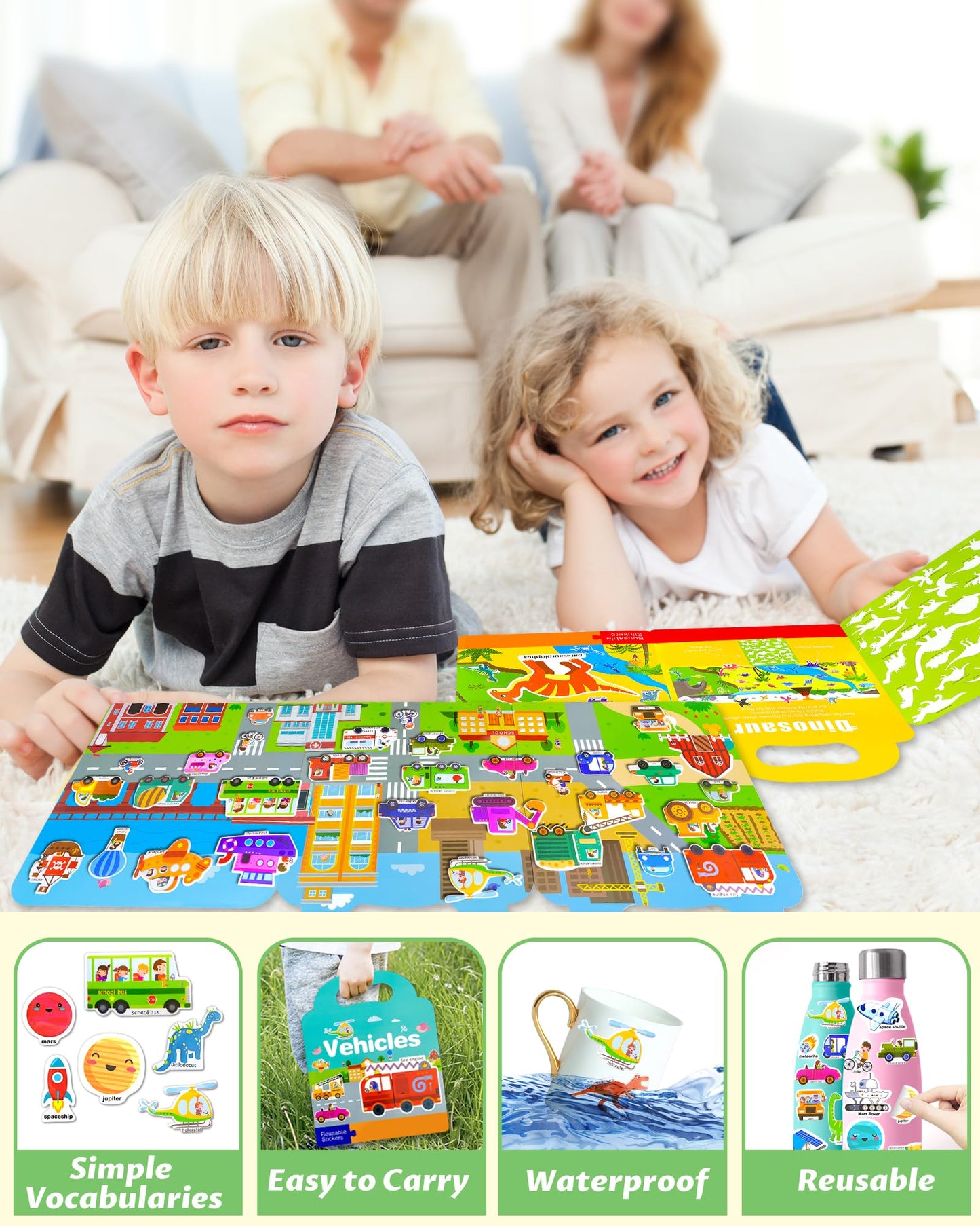 Walenced Puffy Reusable Sticker Book For Toddlers 2-4 Years, 3 Sets Stickers For Kids, Toddler Sticker Book Ages 1-3, 94 Pcs Tod
